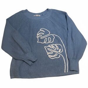 Tommy Bahama Blue Sweater with White Leaf Design